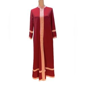 Vintage Vanity Fair Maroon Red Fleece Velour Half Zip Robe Housecoat Pockets